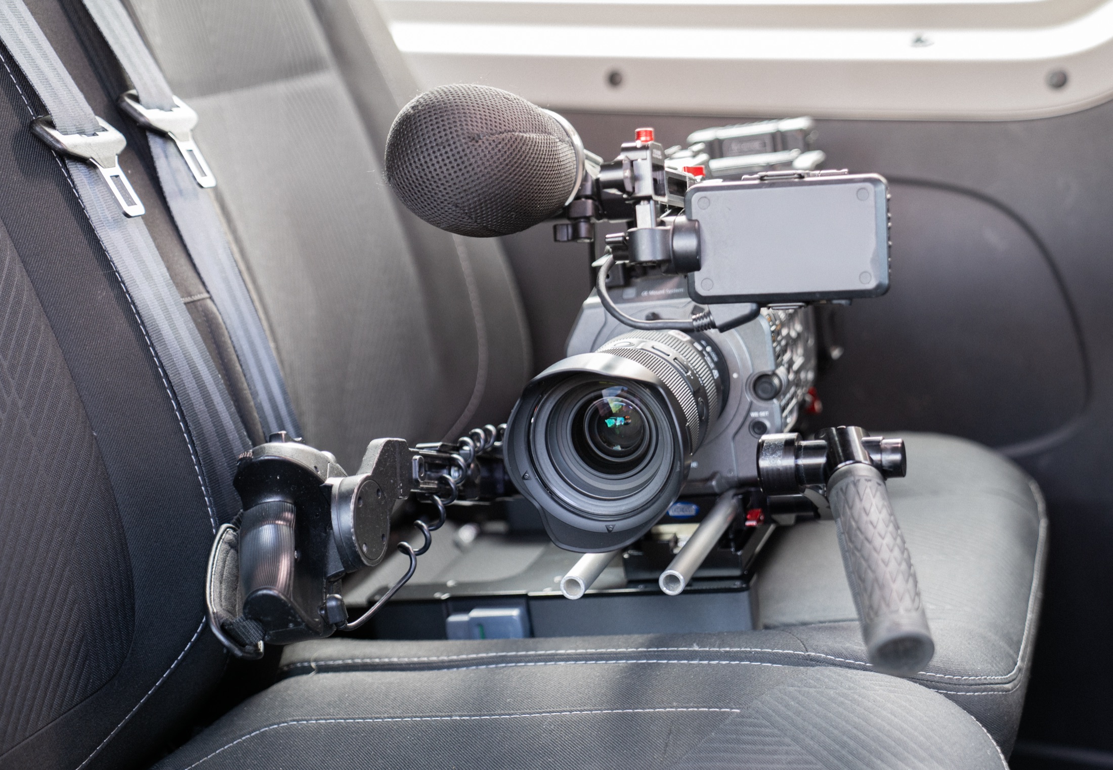 Camera package secured on The Gearseat inside a production vehicle